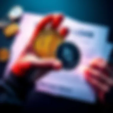 Crypto Loans Concept A person holding Bitcoin and Ethereum coins, with a secured loan agreement in the background, representing crypto-backed loans.