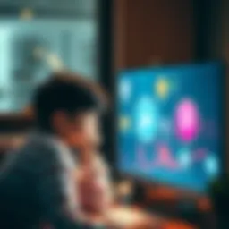 Crypto Lobbying Concerns A worried parent looking at a computer screen showing crypto logos and child safety icons, symbolizing the risks of crypto lobbying related to child exploitation.