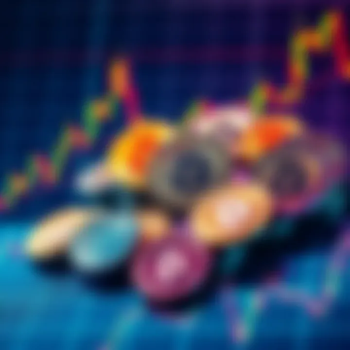 Illustration showing various crypto coins with a background of a fluctuating graph indicating a 30% market drop
