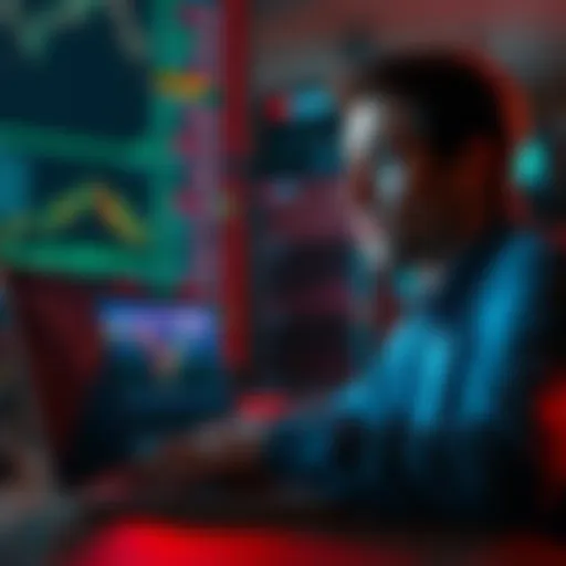 Crypto Market Anxiety A person looking worried while checking cryptocurrency charts on a laptop, reflecting market fluctuations.