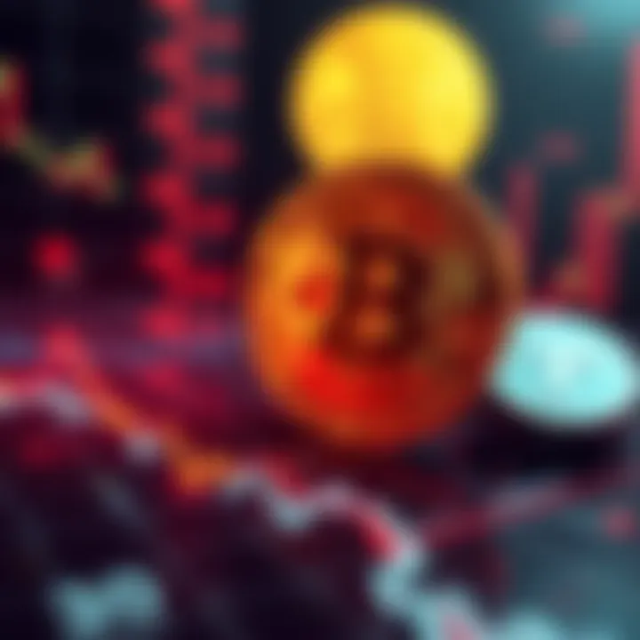 A digital graphic showing a downward trend in cryptocurrency values with Bitcoin and Tether symbols in the background, highlighting fears of a bailout using taxpayer money.