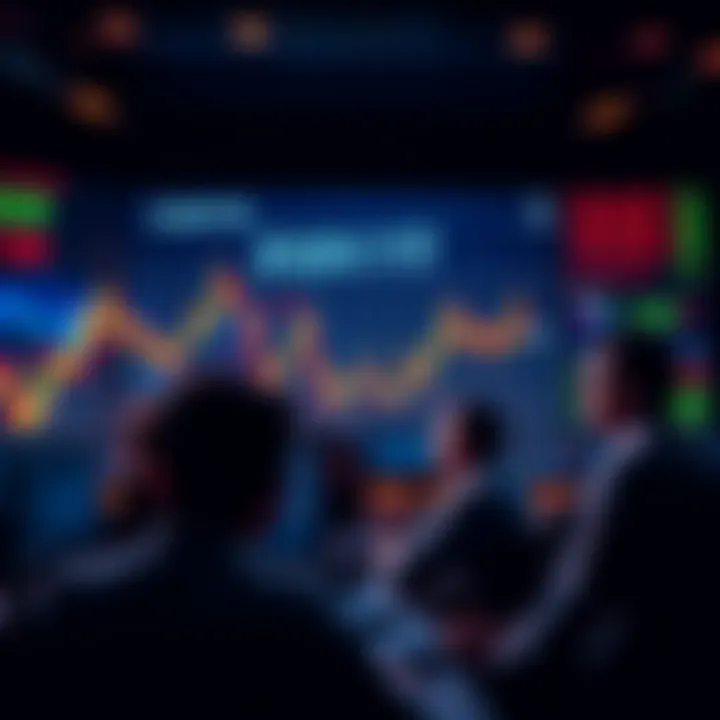 Graph showing a downward trend in cryptocurrency prices with anxious traders looking at screens