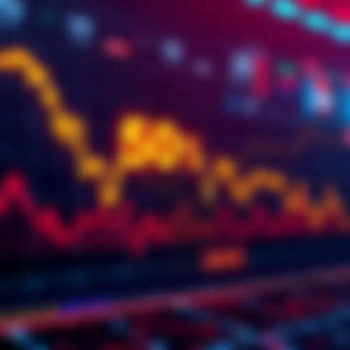 Crypto Market Decline A graph showing a significant drop in cryptocurrency values, with a focus on the 50% decrease and trading activity, reflecting market reactions.