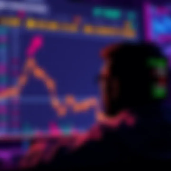 A graph showing a sharp decline in cryptocurrency prices with a worried investor looking at a computer screen.