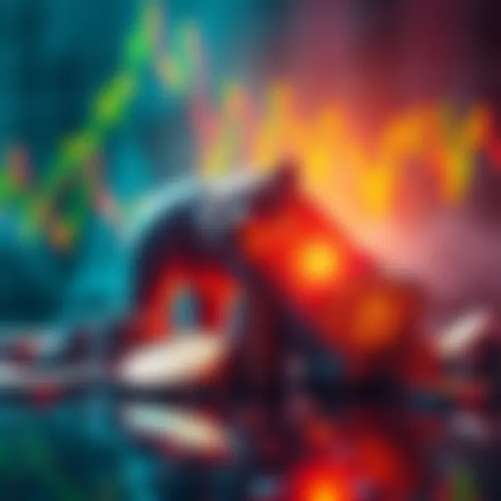 Crypto Market Downturn Graphic showing a downward trend in cryptocurrency prices with coins and a bear symbolizing market decline.