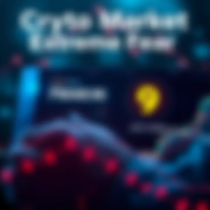 A graphic showing the Fear & Greed Index at a low score, reflecting extreme fear in the crypto market, with dark colors representing a bearish trend.