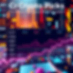 A digital representation showing top cryptocurrencies with upward trends, highlighting major and small-cap coins, set against a tech-themed background.