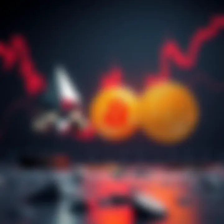 A visual representation of Bitcoin and Ethereum struggling against a declining market graph with sad faces expressing concern, highlighting the challenges in the cryptocurrency market.