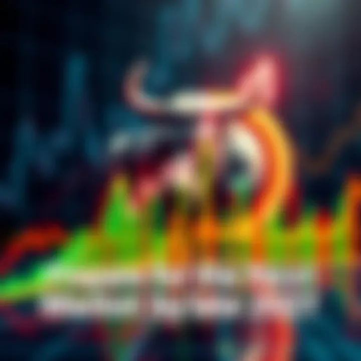 Graph showing upward trend in cryptocurrency prices with a bull symbol in the background