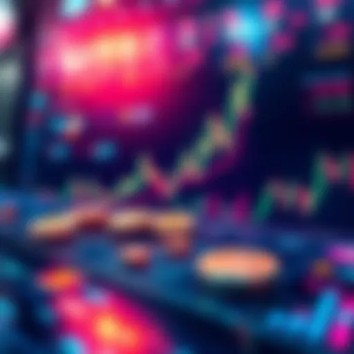 A graphic showing current cryptocurrency trends with various coin symbols and charts