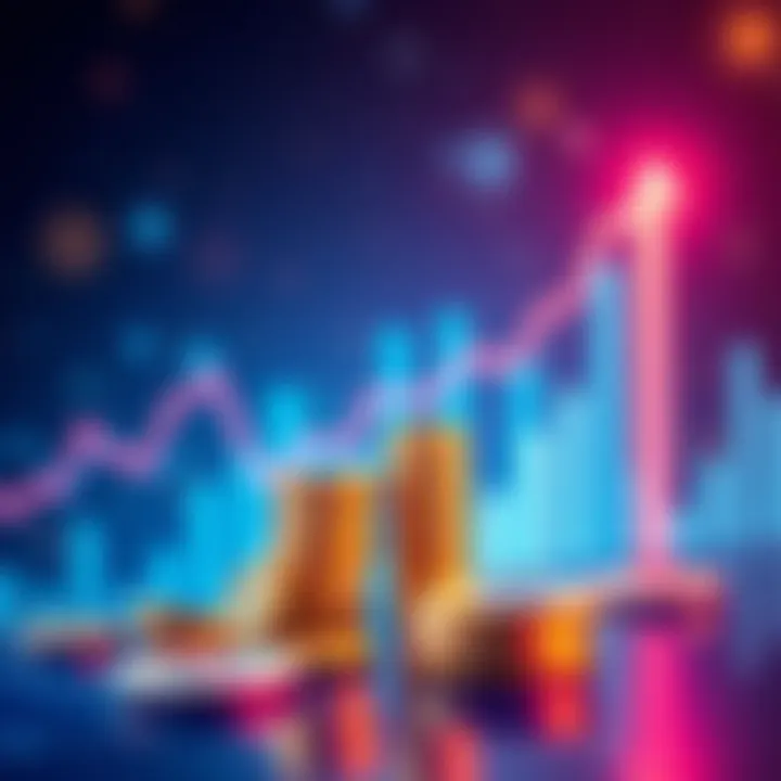Illustration showing upward trends in cryptocurrency with digital coins and graphs representing market changes