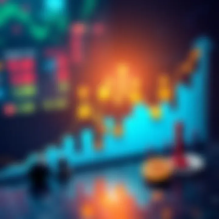 A graph showing a downward trend in cryptocurrency prices with symbols of popular coins and icons representing regulation and external events.