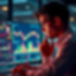 A person looking at cryptocurrency charts on a computer, showing signs of contemplation and focus