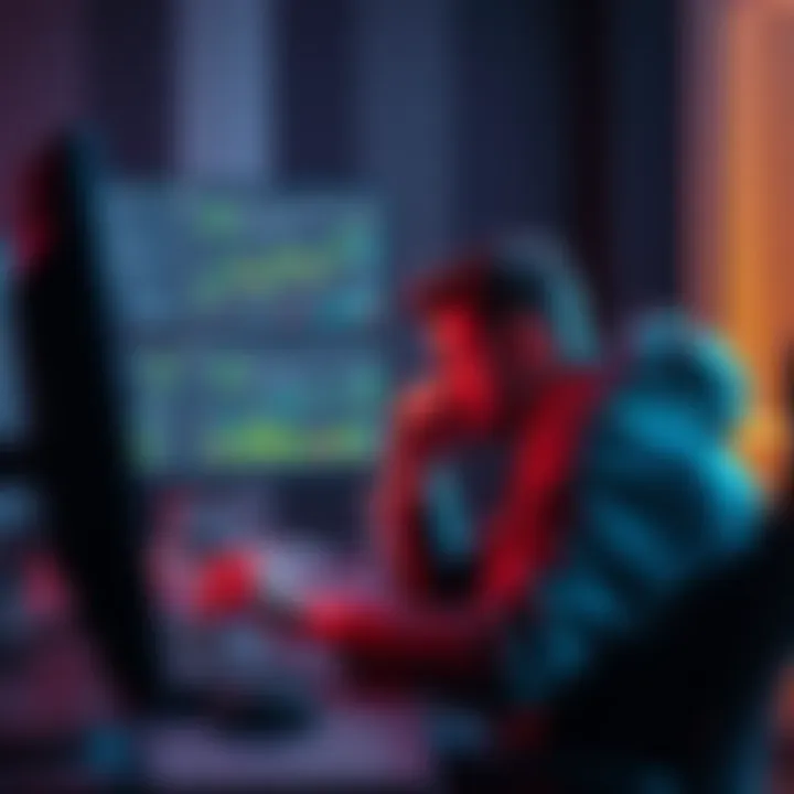 Crypto Mistakes A person sitting at a computer looking frustrated while reviewing cryptocurrency transactions, with charts and a wallet app on the screen.
