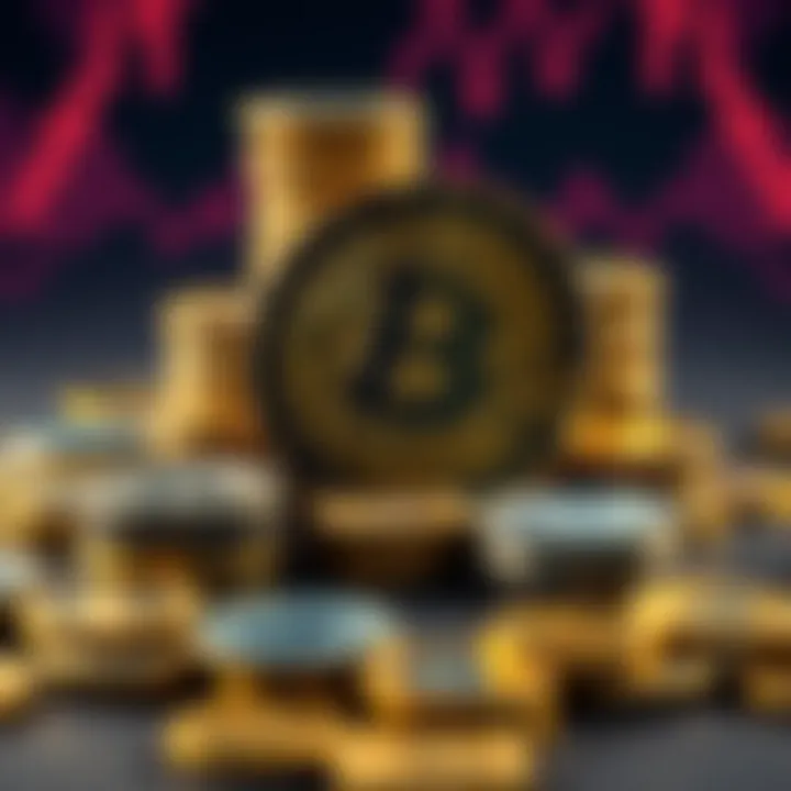 Stacks of coins with a digital currency symbol, representing money laundering by drug cartels