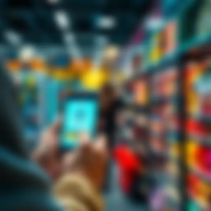 A person making a payment with cryptocurrency on a smartphone at a store, showing a seamless transaction process.