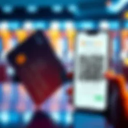 A side-by-side display of a credit card and a smartphone showing a QR code with a digital wallet app, emphasizing options for crypto transactions.