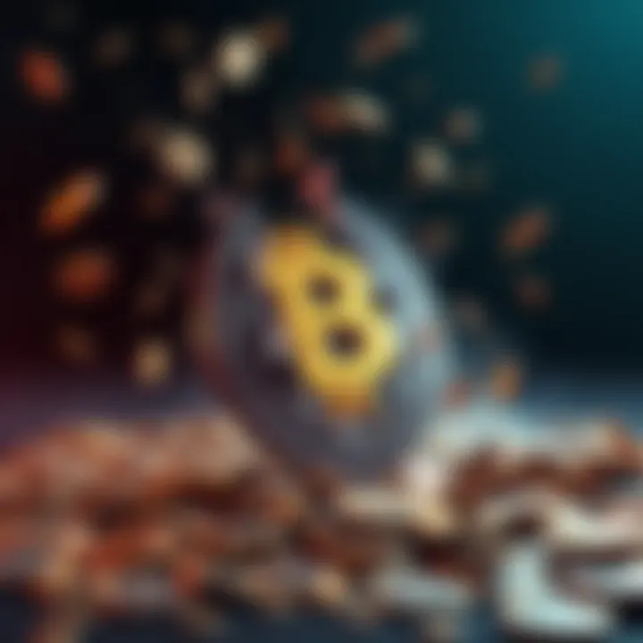A graphic showing a broken cryptocurrency logo with falling coins and a warning sign, symbolizing the collapse of a major crypto platform after a hack.