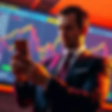 The Crypto President Cashes Out A man in a suit checking his phone with a graph showing cryptocurrency prices on a screen behind him, looking concerned about cashing out