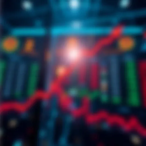 A graphic showing various cryptocurrency prices on different exchange platforms with arrows indicating price differences and market spreads.