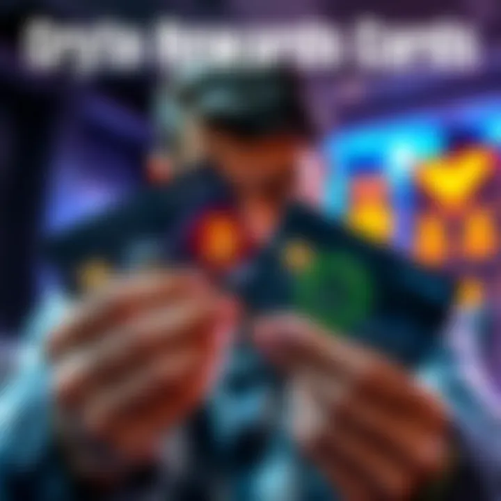 A person comparing different physical credit cards with crypto logos, focusing on designs and rewards options