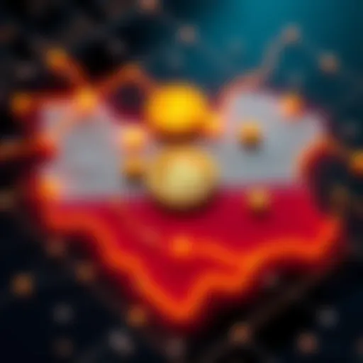 A graphic showing cryptocurrency symbols over a map of Iran, illustrating the use of digital currencies to evade Western sanctions.