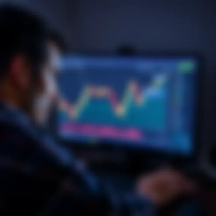 A distressed person looks at their empty crypto wallet on a computer screen, showing a graph with a downward trend.