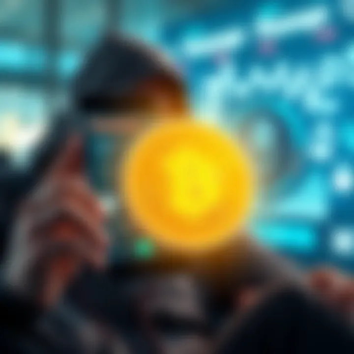 A person holding a phone while reviewing security practices for cryptocurrency, with visuals of seed phrases and a cold wallet.