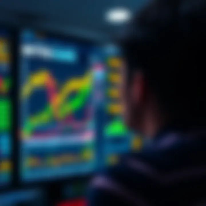 A person focused on a digital screen showing cryptocurrency charts and graphs, symbolizing a calm and strategic approach to investing in crypto.