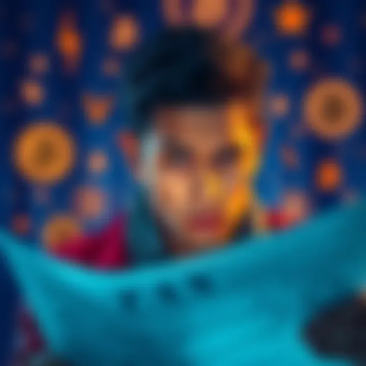 A person looking puzzled while reviewing tax documents with crypto symbols in the background