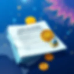 Illustration showing a document with tax forms and cryptocurrency symbols like Bitcoin and Ethereum, representing tax reporting for crypto investments in Australia.