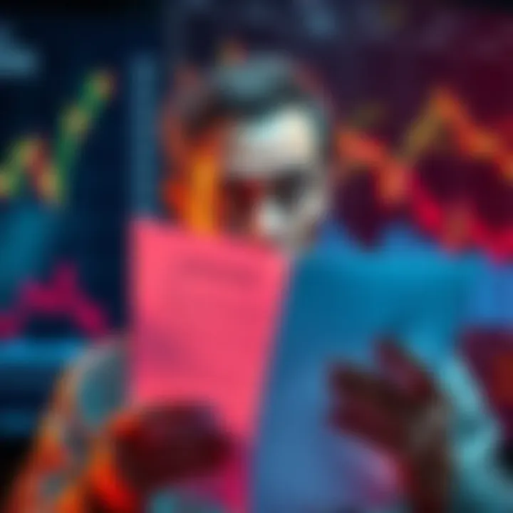 A person looking confused while holding a tax demand letter related to cryptocurrency losses, with charts showing declining values in the background.
