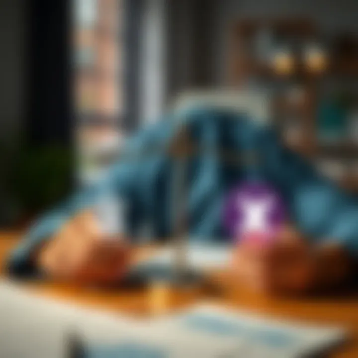 A person weighing the options between crypto tax software and hiring a tax expert, with icons representing each choice, sitting at a desk with a calculator and documents.