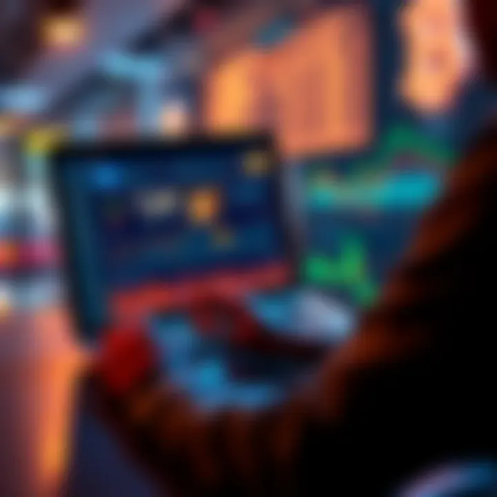 Crypto Tax Software A person using a laptop with cryptocurrency graphs and tax software on the screen