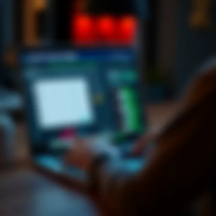 A person using a laptop to manage crypto taxes anonymously with software on the screen, showing a privacy-focused interface.