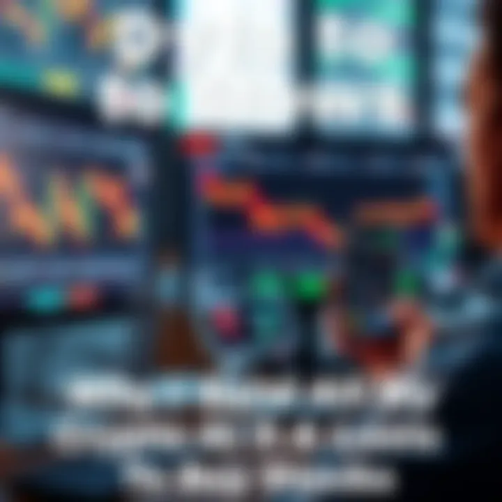 A person looking at a computer screen showing stock market gains while holding a phone with a crypto trading app showing losses. They appear thoughtful and contemplative about their financial choices.