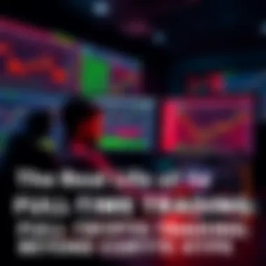 A person sits at a desk filled with multiple screens showing cryptocurrency charts and market data, reflecting the intense focus of full-time trading.