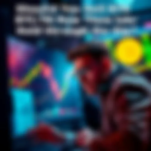 A trader contemplating Bitcoin and Ethereum prices on a computer screen with a stock chart and worried expression.