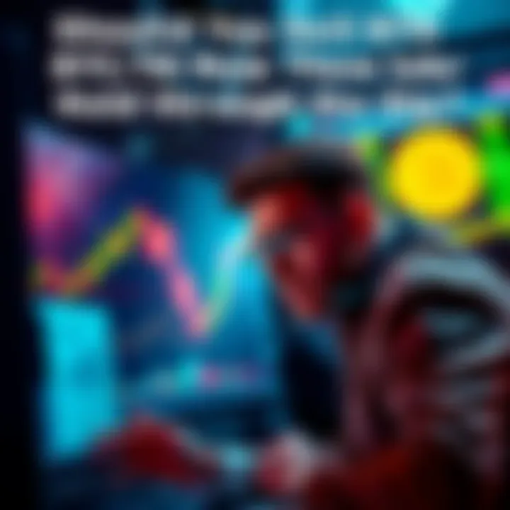 A trader contemplating Bitcoin and Ethereum prices on a computer screen with a stock chart and worried expression.