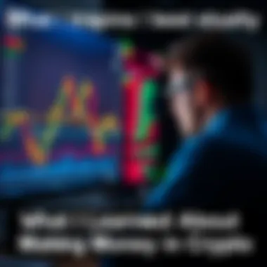A person looking at cryptocurrency graphs on a computer screen, showing market fluctuations and trade activities.