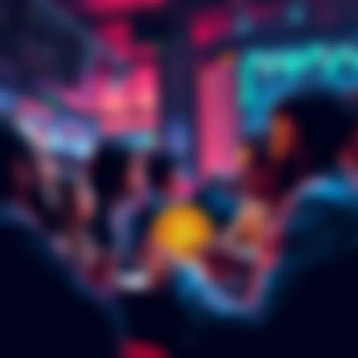 People discussing crypto trading losses Group of people sharing experiences about losses in Bitcoin and cryptocurrency trading