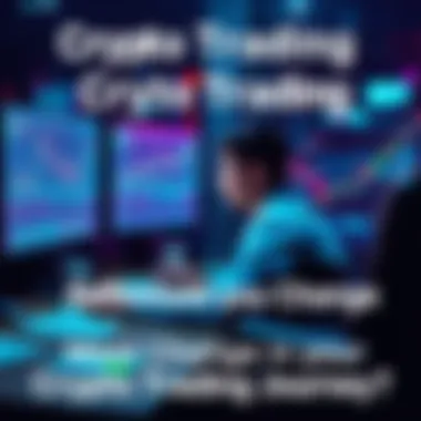 Crypto Trading Reflection A person sitting at a computer, pondering over past crypto trading mistakes, with charts on the screen and notes scattered around.