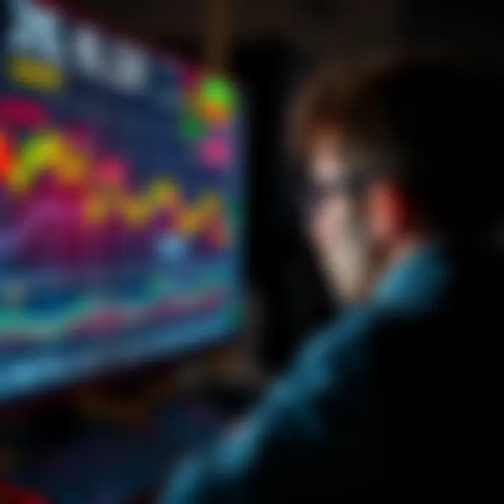 A person looking at a computer screen displaying fluctuating crypto prices and charts, showing signs of concern over potential losses.