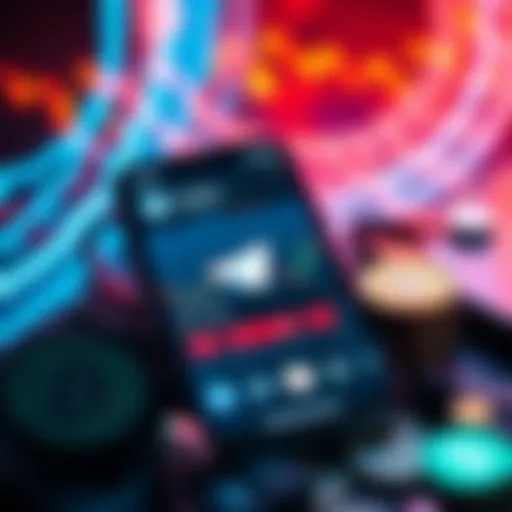 A smartphone displaying a Telegram channel with crypto trading signals and charts, surrounded by cryptocurrency symbols.