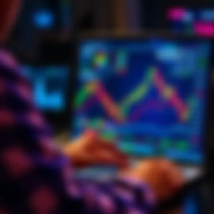 A person analyzing cryptocurrency charts on a laptop with graphs and numbers, symbolizing skillful trading decisions.