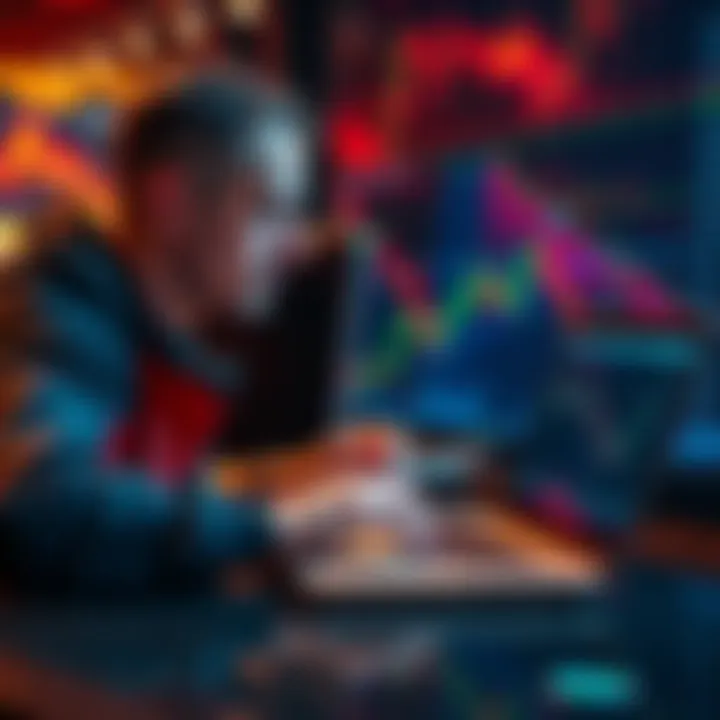 A trader analyzing cryptocurrency charts on a laptop, focusing on tips to avoid overtrading and improve success.