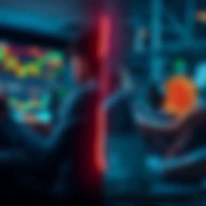Crypto Trading vs Holding Strategies A split image showing a person looking at charts for active trading on one side and someone relaxing with a Bitcoin and Ethereum logo on the other side, representing long-term holding.