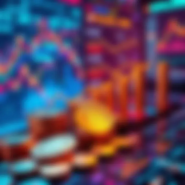 Crypto Trends 2025 A futuristic digital representation of stablecoins, AI technology, and institutional growth in the cryptocurrency market, showcasing coins and graphs indicating growth.
