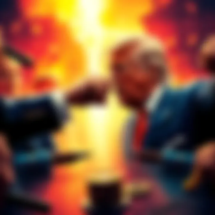 A visual representation of the partnership between Crypto.com and Trump Inc., highlighting controversy and skepticism with symbolic elements of crypto and politics.