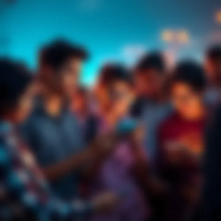 Crypto Users in India A group of young people engaging with cryptocurrency on their smartphones, representing India's growth in crypto adoption.